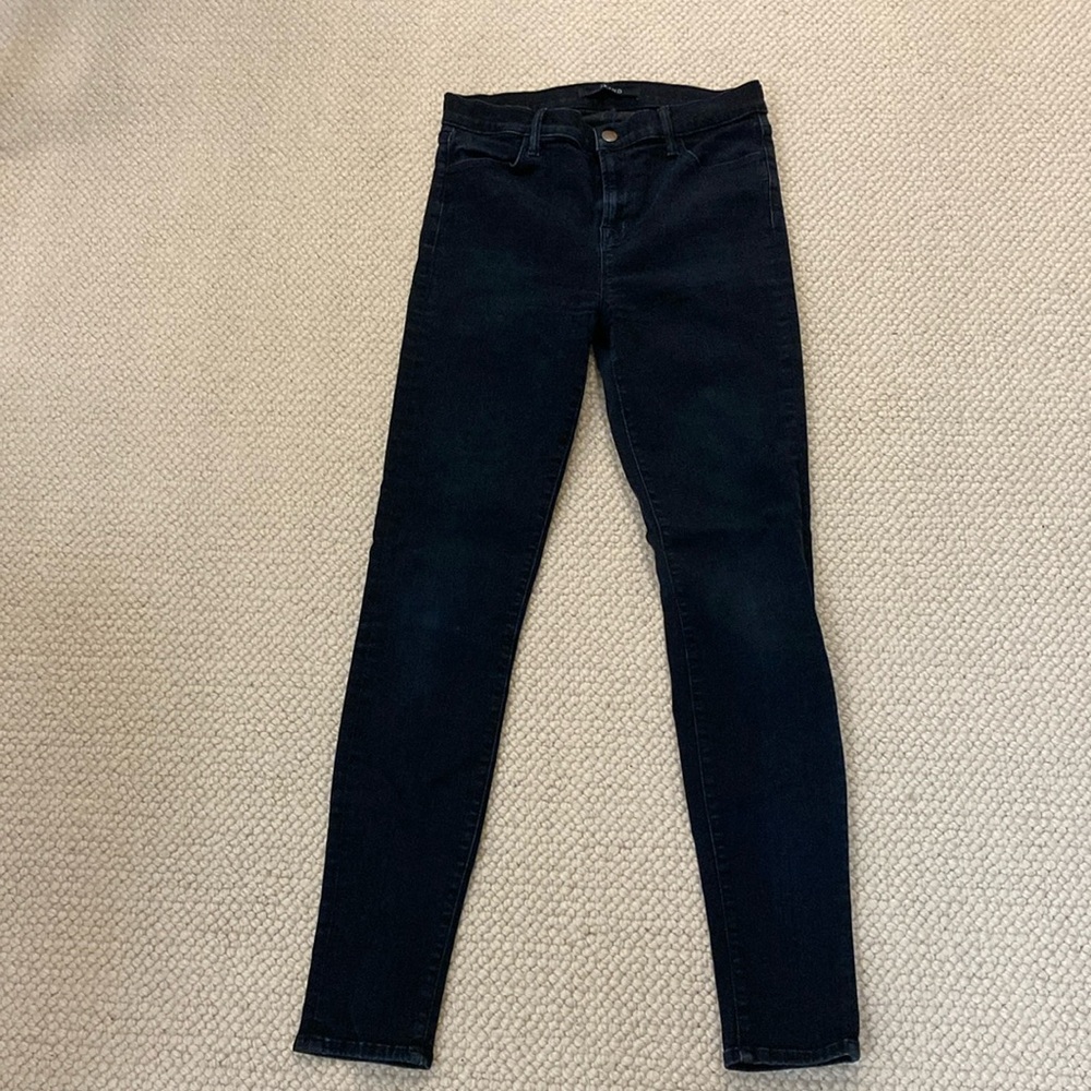 J Brand “Maria” dark blue skinny jeans.